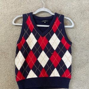 red and navy blue sweater vest